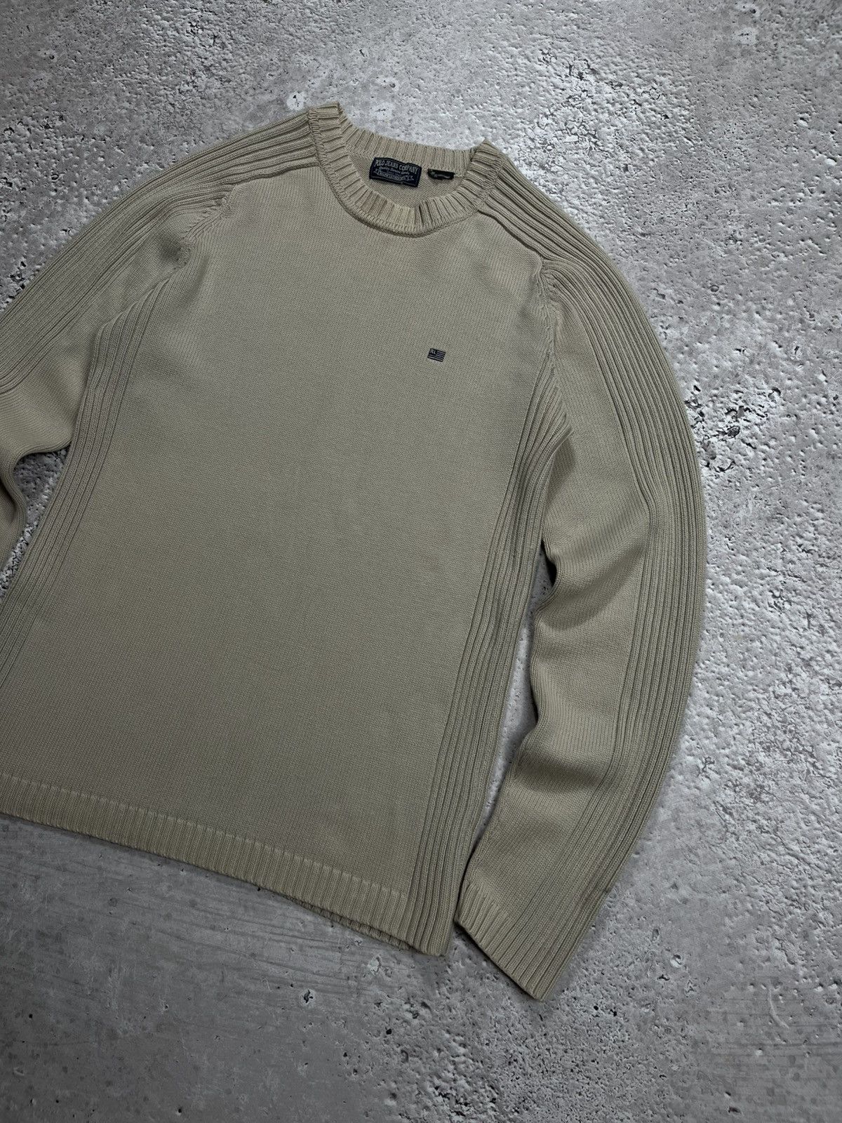 Polo Jeans Company RL Beige Knit Sweater Ribbed Sleeves