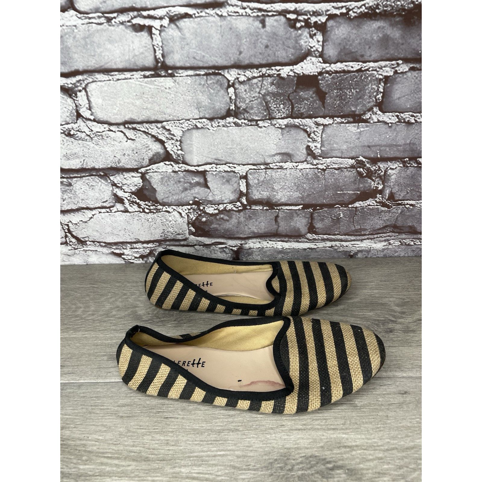 Other Ballerette Roma Tan Black Stripe Canvas Fabric Ballet Flats Size US 6.5 / IT 36.5 - 18 Thumbnail