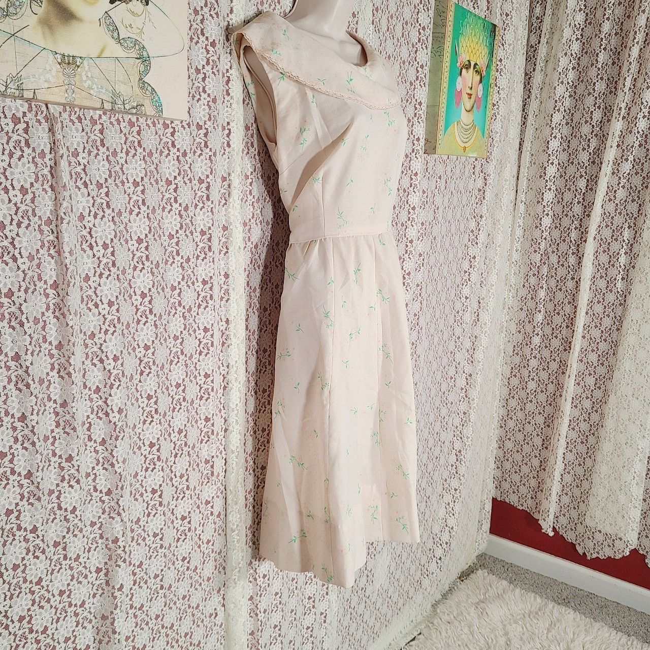 Handmade Vintage 60s handmade white floral print dress size medium Size M / US 6-8 / IT 42-44 - 2 Thumbnail