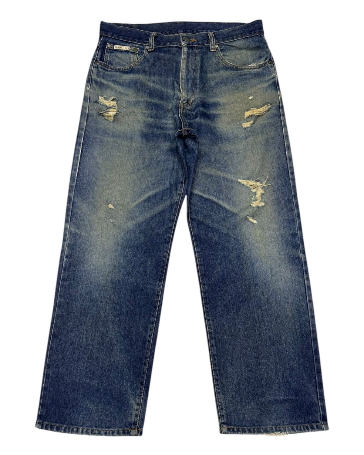 Kenzo × Vintage Vintage KENZO Ripped Distressed BAGGY JEANS Size US 33 - 1 Thumbnail