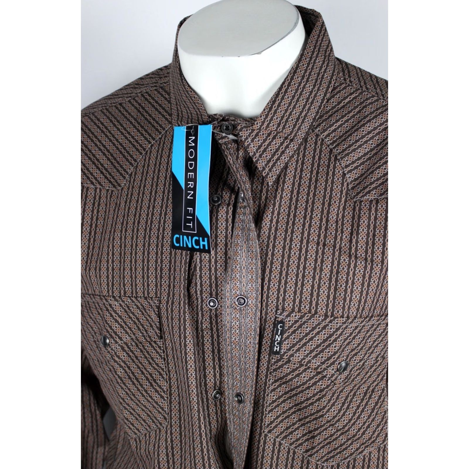 Vintage Cinch Men's Modern Fit Western Snap Button Shirt Long Sleeve XXL Brown Geo Size US XXL / EU 58 / 5 - 4 Thumbnail