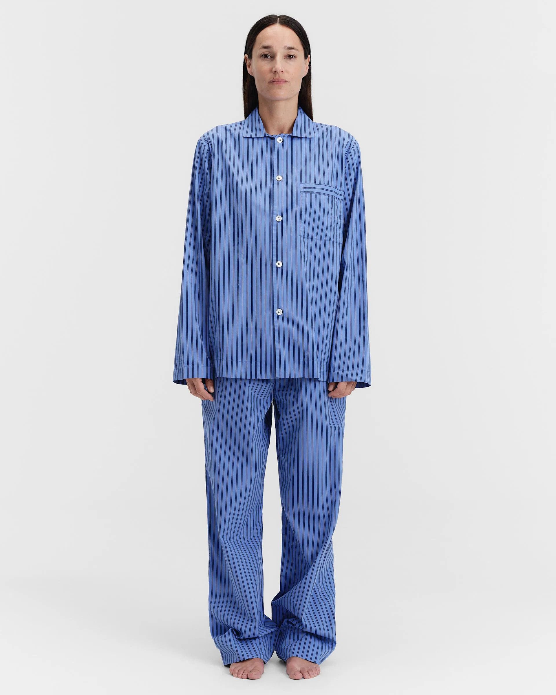 Tekla o1mle0525 Unisex Poplin Pyjamas Pants Verneuil Stripes Blue Size 26" / US 2 / IT 38 - 4 Thumbnail