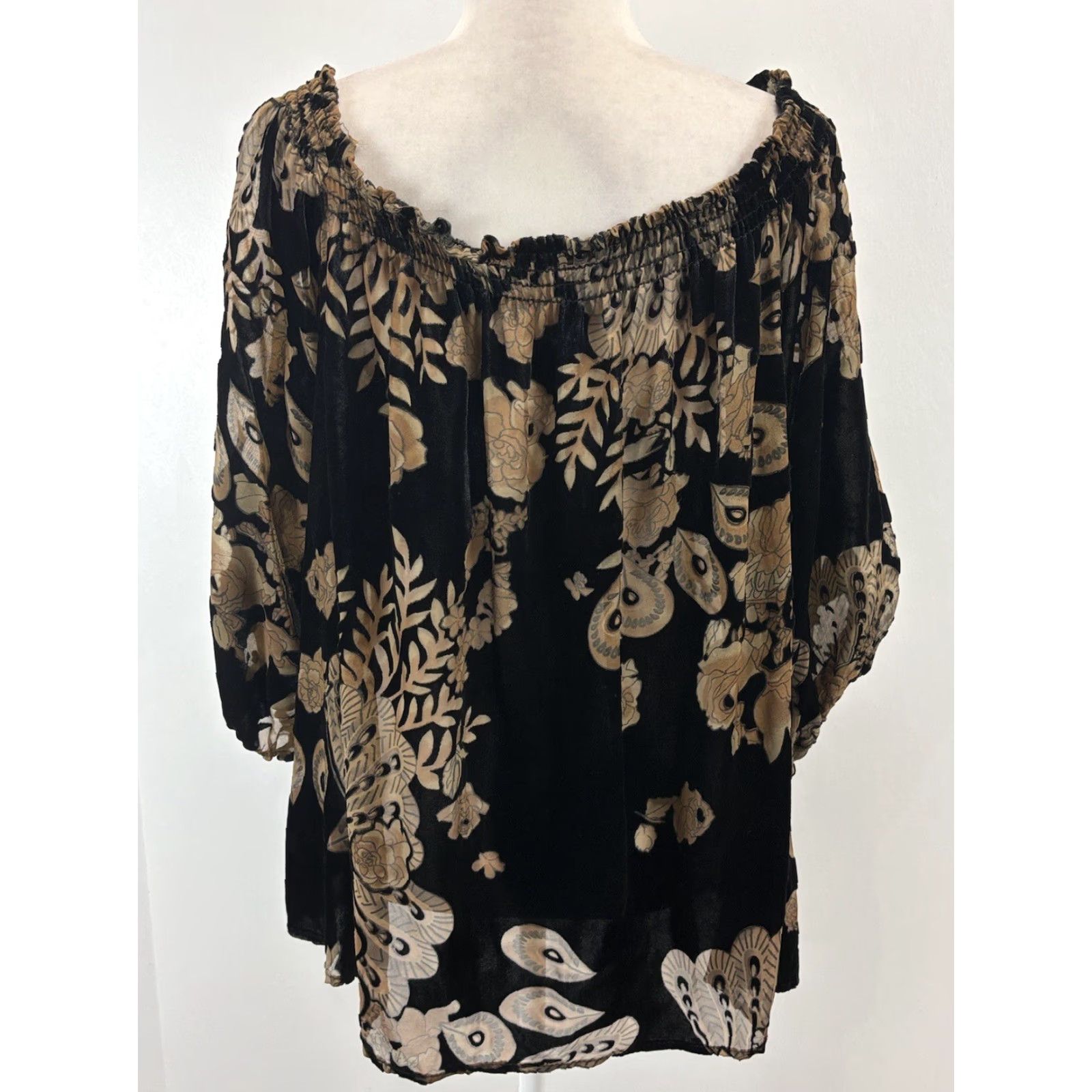 Vintage Ariella Velvet Burnout Shirt Womens L Black Goth etereal whimsy Fairy Boho Off the Shoulder Viscose Blend Made USA Size L / US 10 / IT 46 - 3 Thumbnail