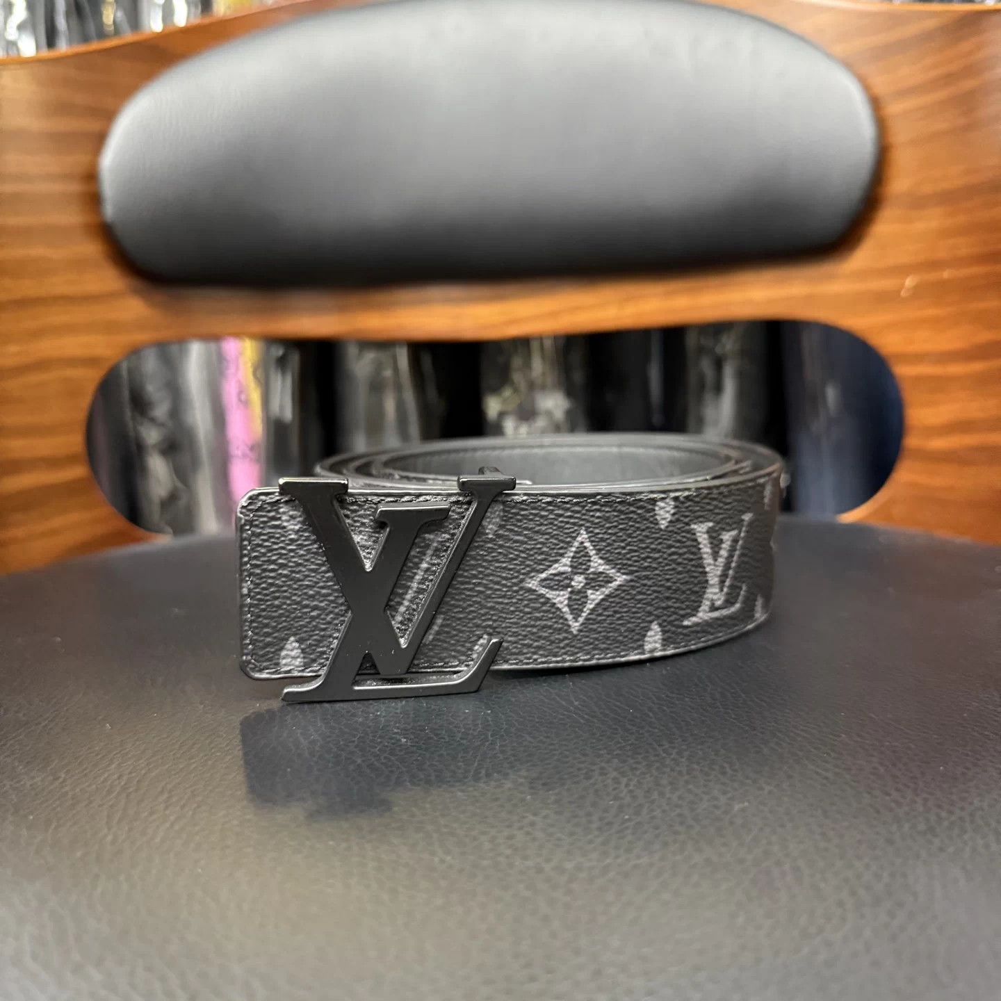 LV Black Monogram All Over Print Belt 95CM