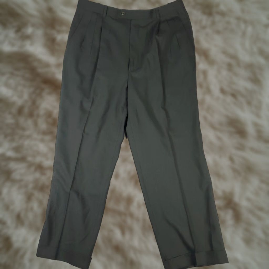 Zanella Pants Mens 36x29 Green/Gray Brent Wool Pleated Dress Slacks Trousers