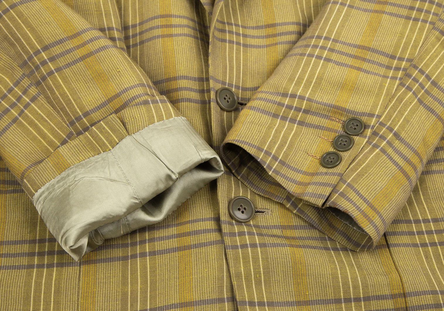 Linen Blend Check Jacket in Light Green Size L