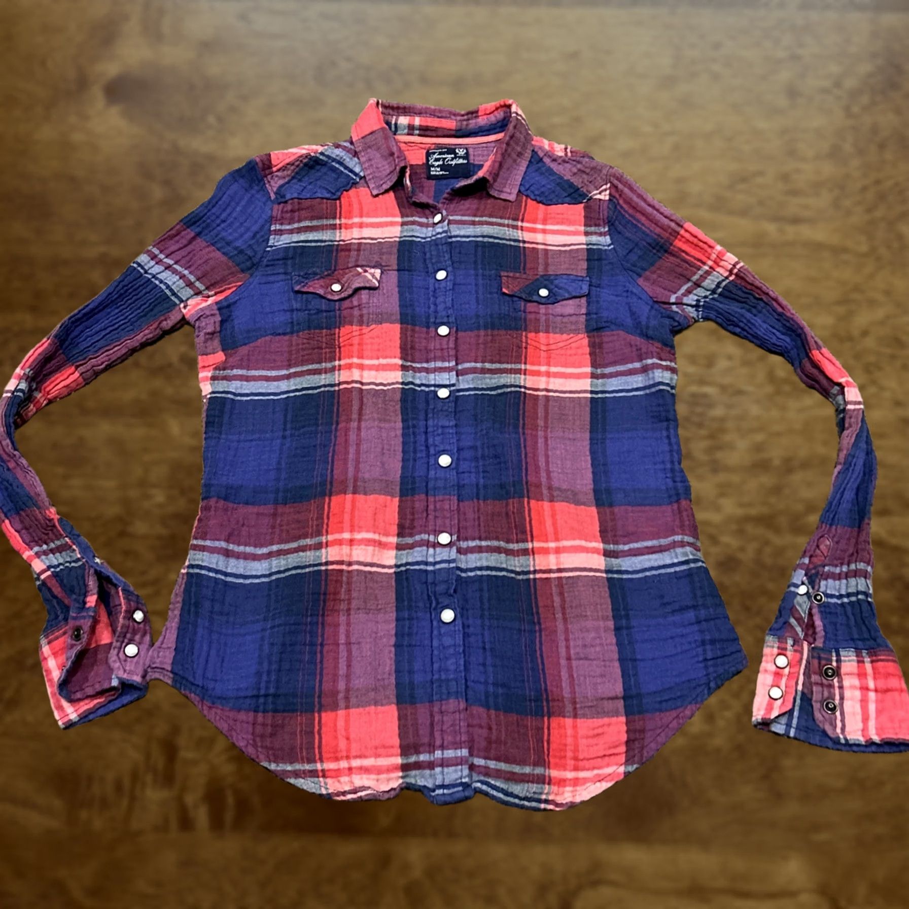 American Eagle Outfitters American Eagle Outfitters Shirt Women M Plaid Button-Up Cotton Multicolor Long Sleeve Button Size M / US 6-8 / IT 42-44 - 1 Thumbnail