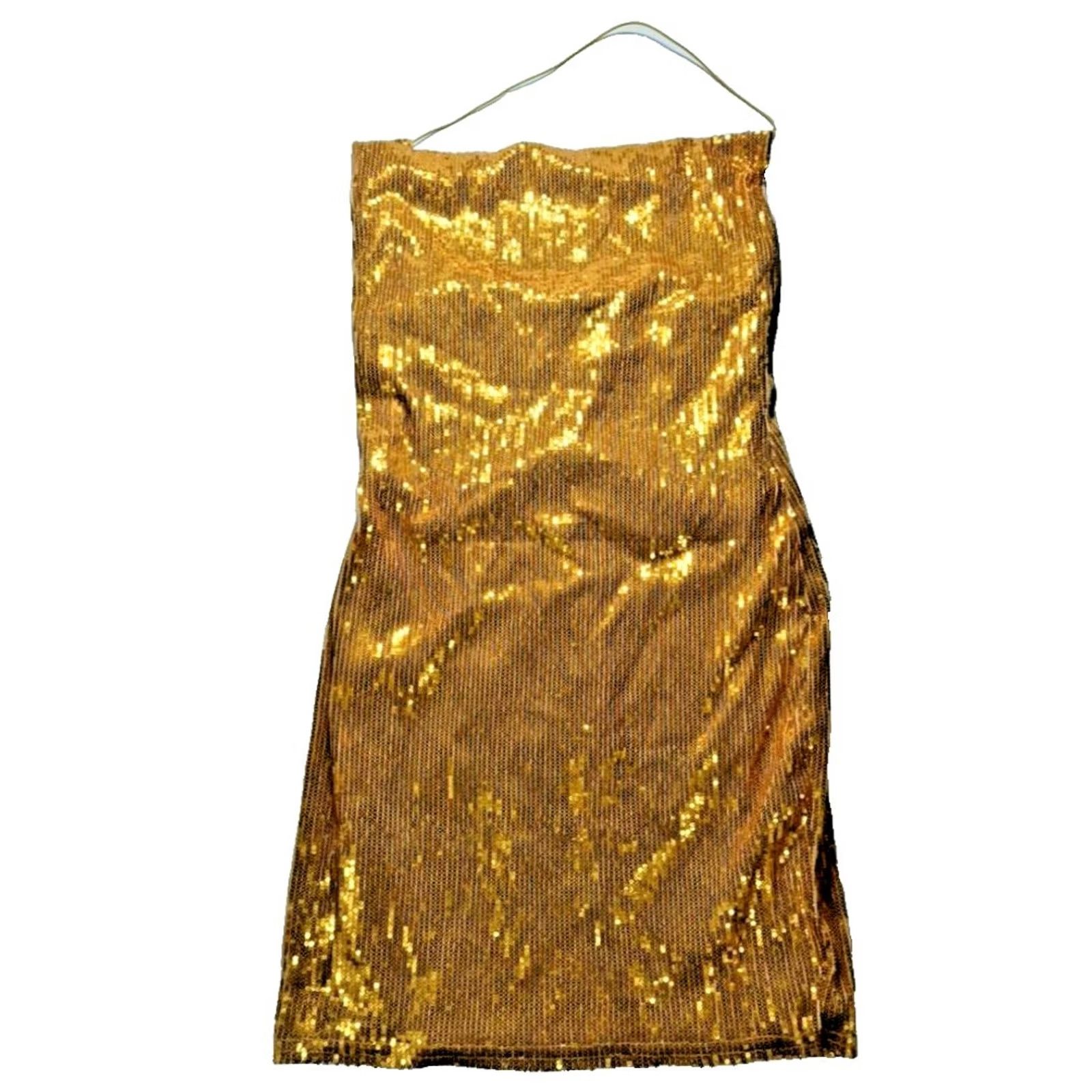PrettyLittleThing Gold Sequin Strapless Mini Dress - Size 6 Size M / US 6-8 / IT 42-44 - 2 Thumbnail