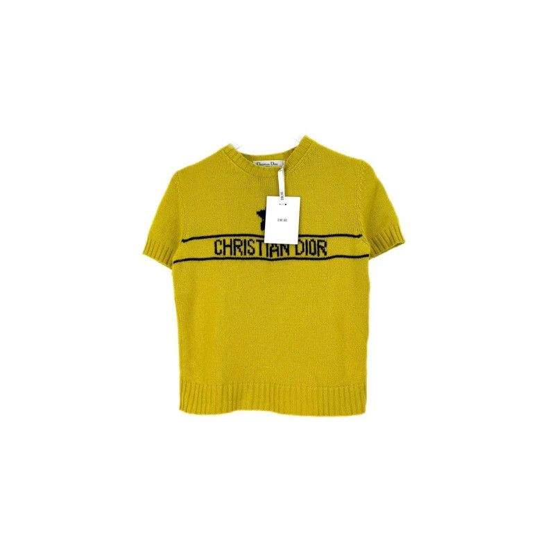 Dior Dior Size 38 Light yellow five-pointed cashmere short-slee Size US XS / EU 42 / 0 - 1 Thumbnail