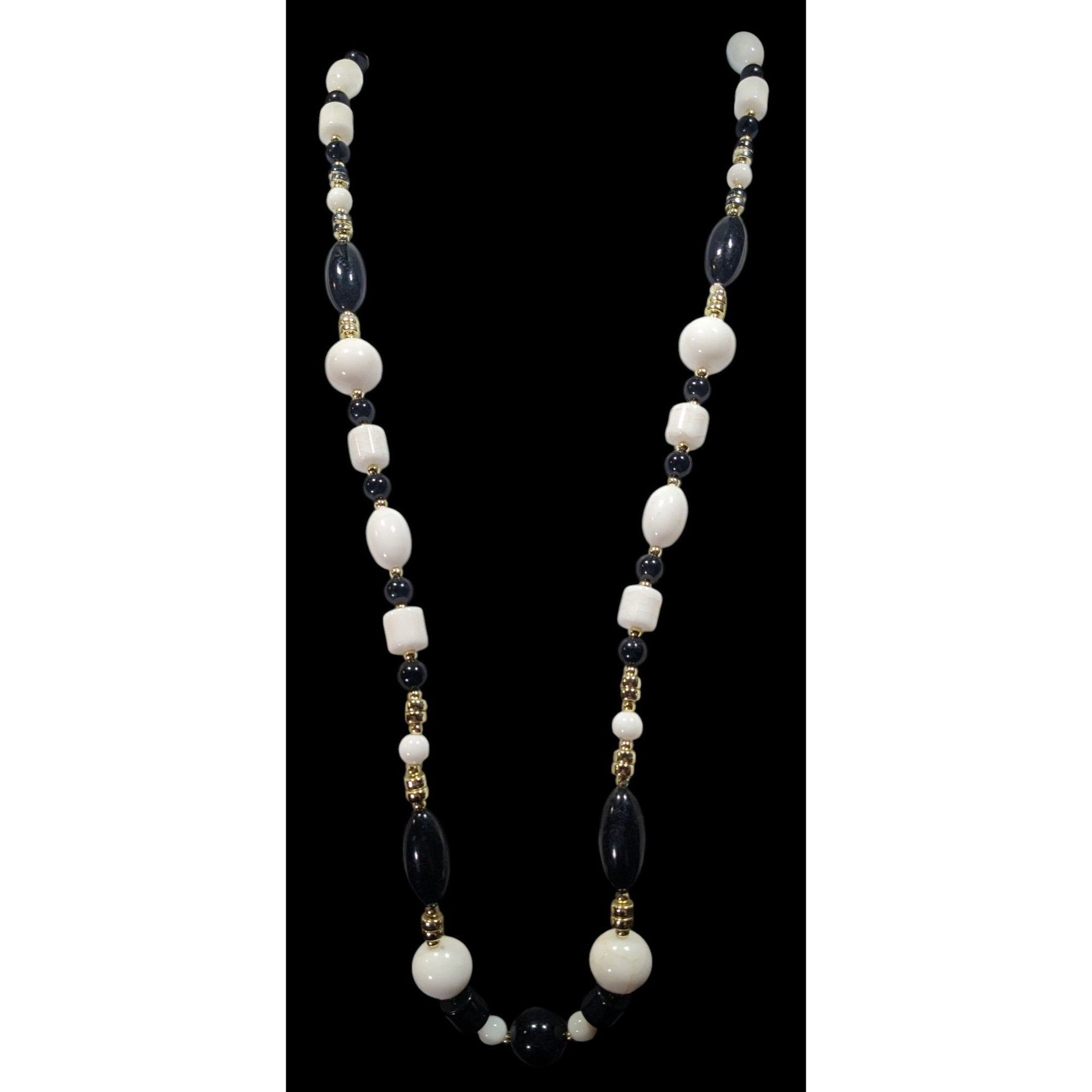 Other Retro Black White And Gold Tone Beaded Necklace Size ONE SIZE - 4 Thumbnail