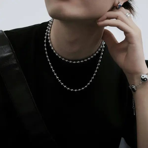 Jewelry Silver Ball Bead Necklace – Stacked Hip-Hop Chain Size ONE SIZE - 3 Thumbnail