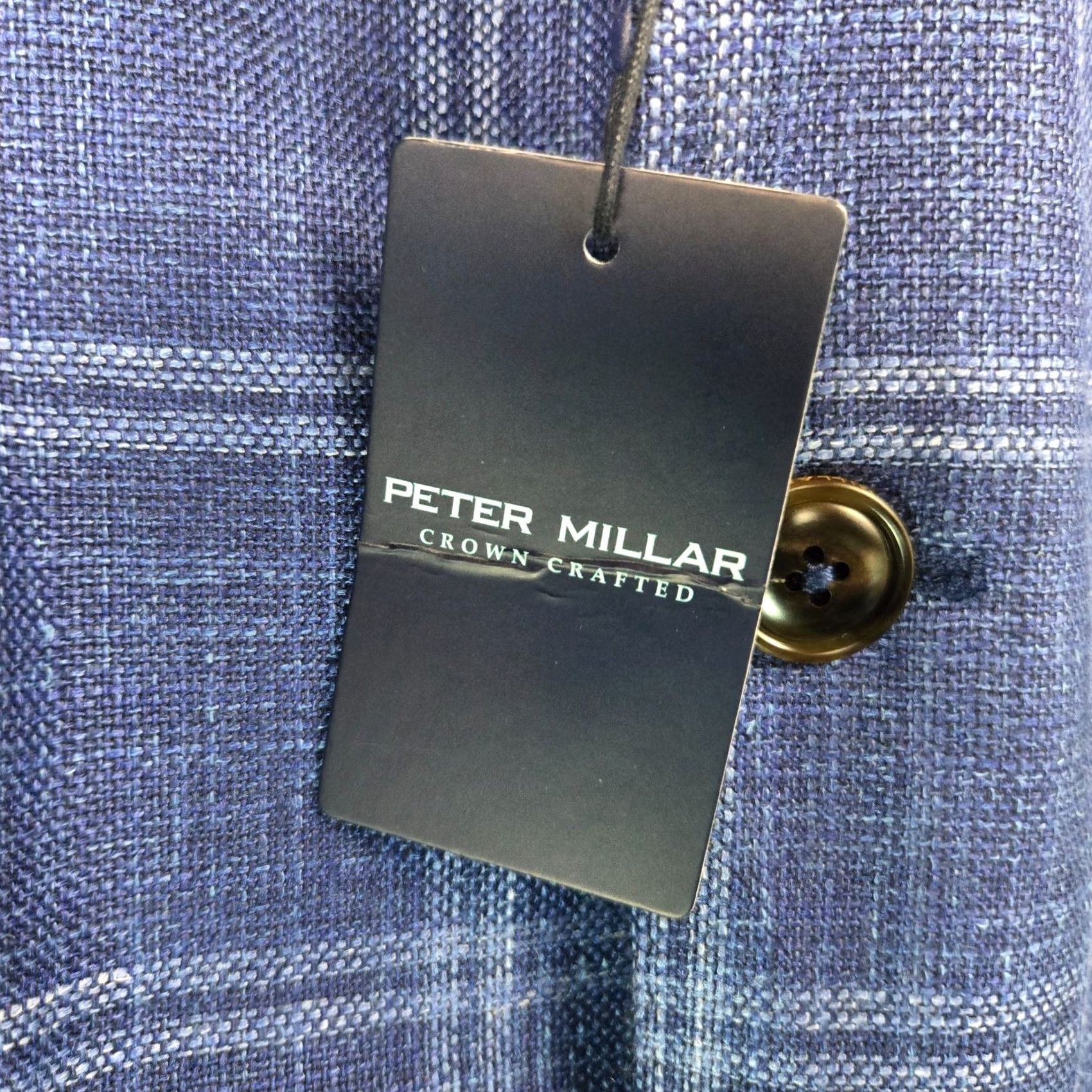 Peter Millar Peter Millar Jacket Blue Windowpane 48 Long Wool/Silk/Linen Unstructured Notch Lapel Size US M / EU 48-50 / 2 - 4 Thumbnail
