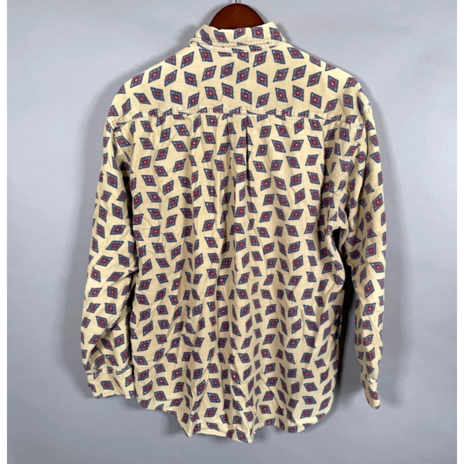 Etro VINTAGE Cambridge Classics Mens Button-Up Shirt Adult Medium Corduroy Geometric Diamond Pattern 90s Preppy Retro Beige Size US M / EU 48-50 / 2 - 2 Thumbnail