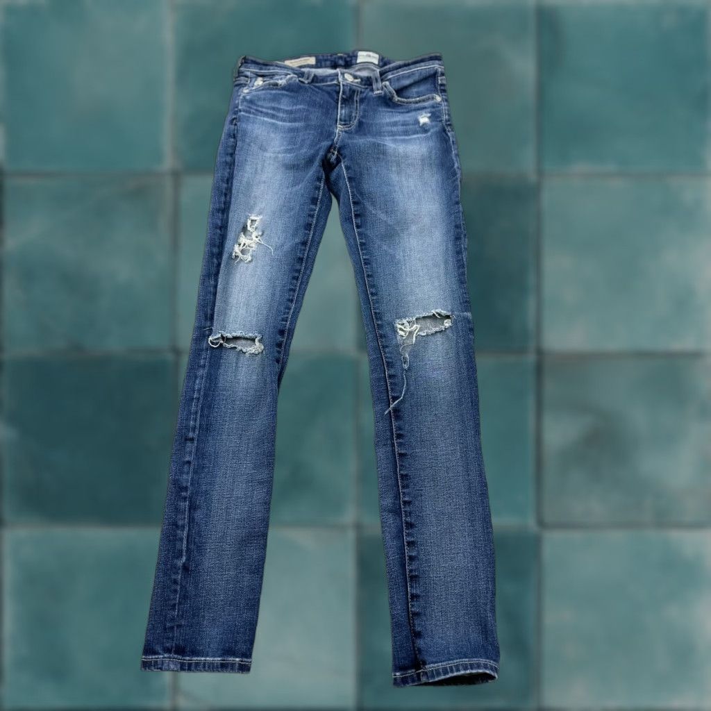 Vintage VINTAGE AG Adriano Goldschmied Jeans Womens 26 Blue The High Rise Abby Ankle Distressed Skinny Hairline-Edge Size 26" / US 2 / IT 38 - 1 Thumbnail