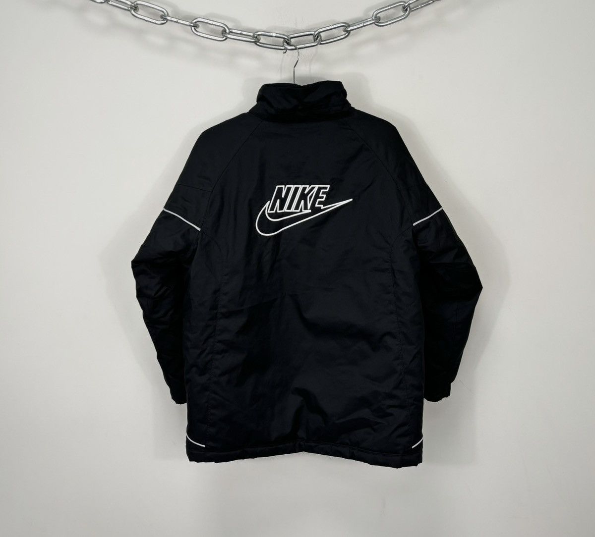 Nike Vintage Nike Big Swoosh Logo Black Hype Down Puffer Jacket Size US S / EU 44-46 / 1 - 1 Thumbnail