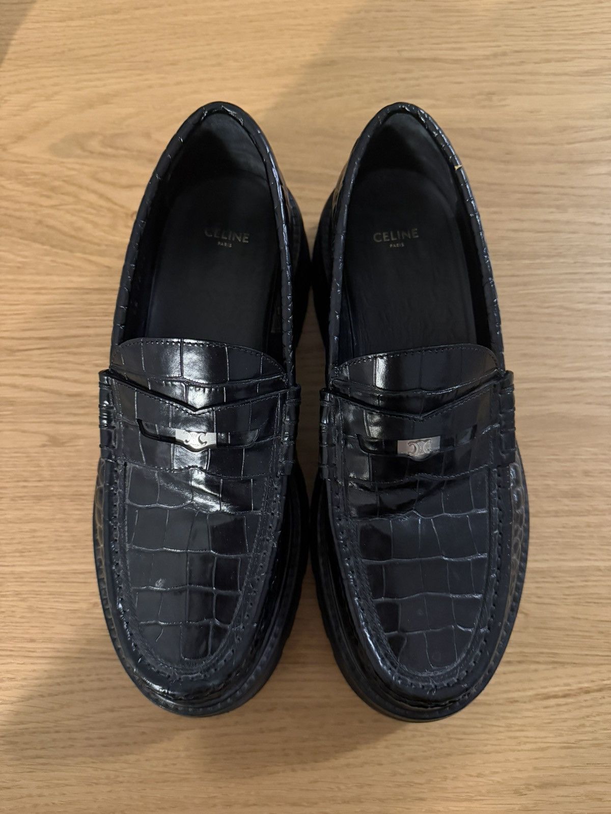 Celine Bulky Crocodile Stamped Calfskin Penny Loafer Size US 9 / EU 42 - 2 Thumbnail