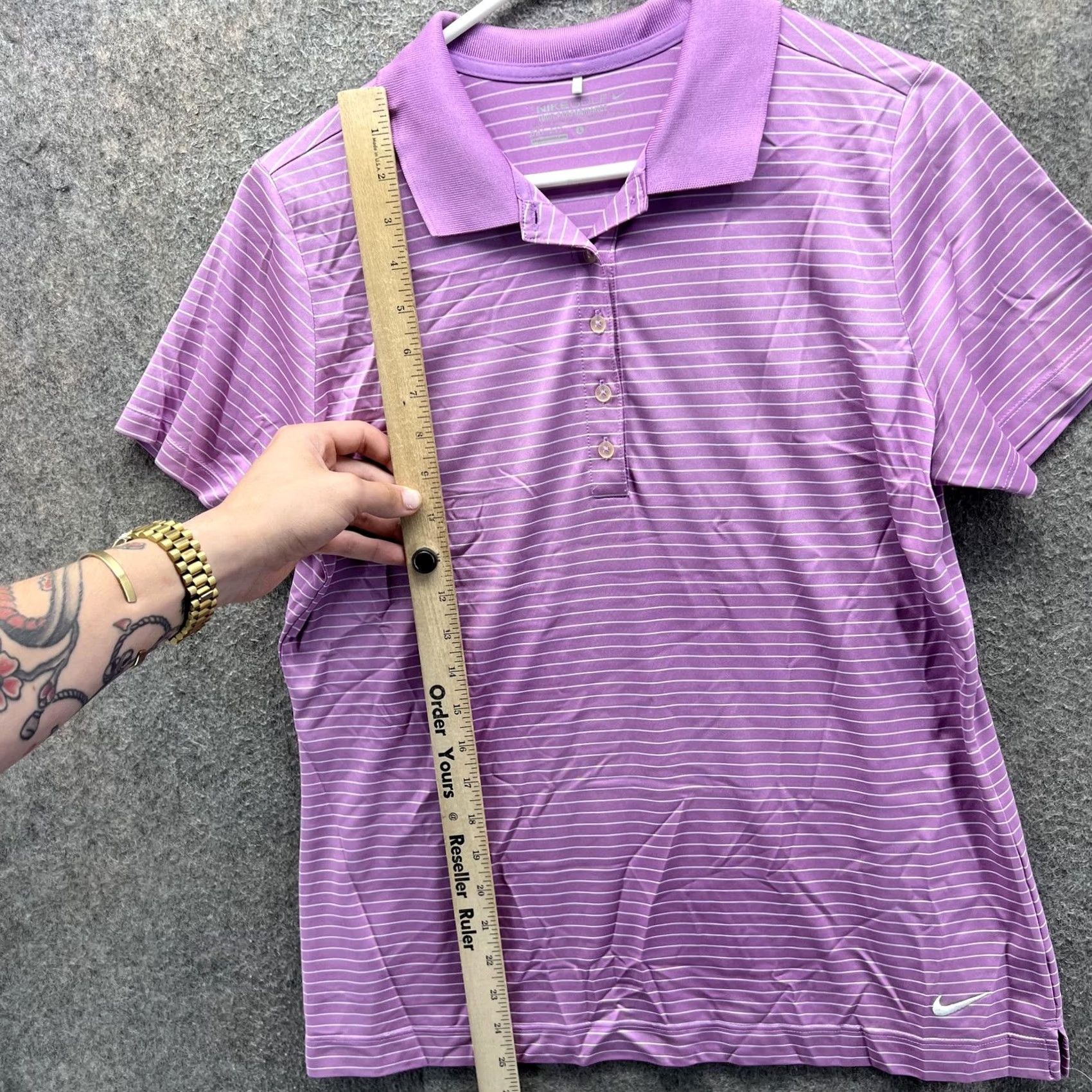 Nike Nike Golf Shirt Womens Large Purple Stripe Dri-FIT Tour Performance Polo Size L / US 10 / IT 46 - 4 Thumbnail