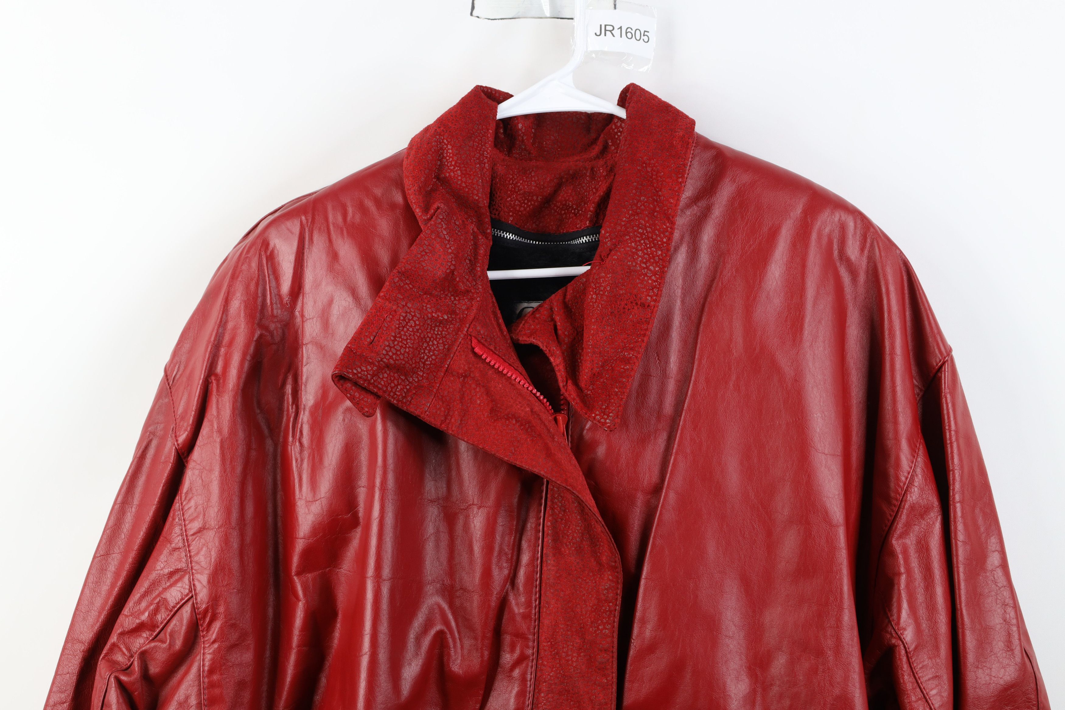 Vintage Vintage 90s Streetwear Leather Bomber Jacket Red USA Size M / US 6-8 / IT 42-44 - 2 Thumbnail
