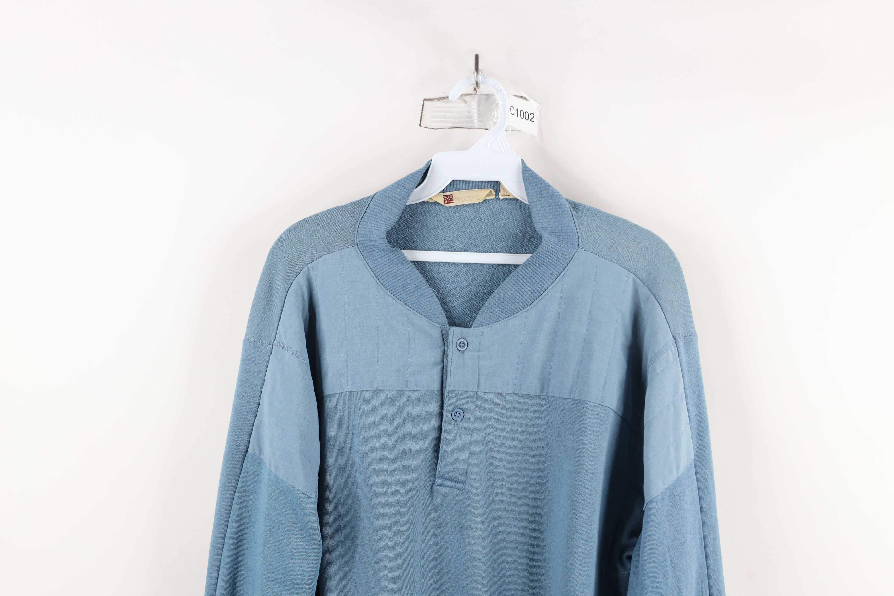 Vintage Vintage 90s Streetwear Blank French Terry Henley Sweatshirt Size US L / EU 52-54 / 3 - 2 Thumbnail