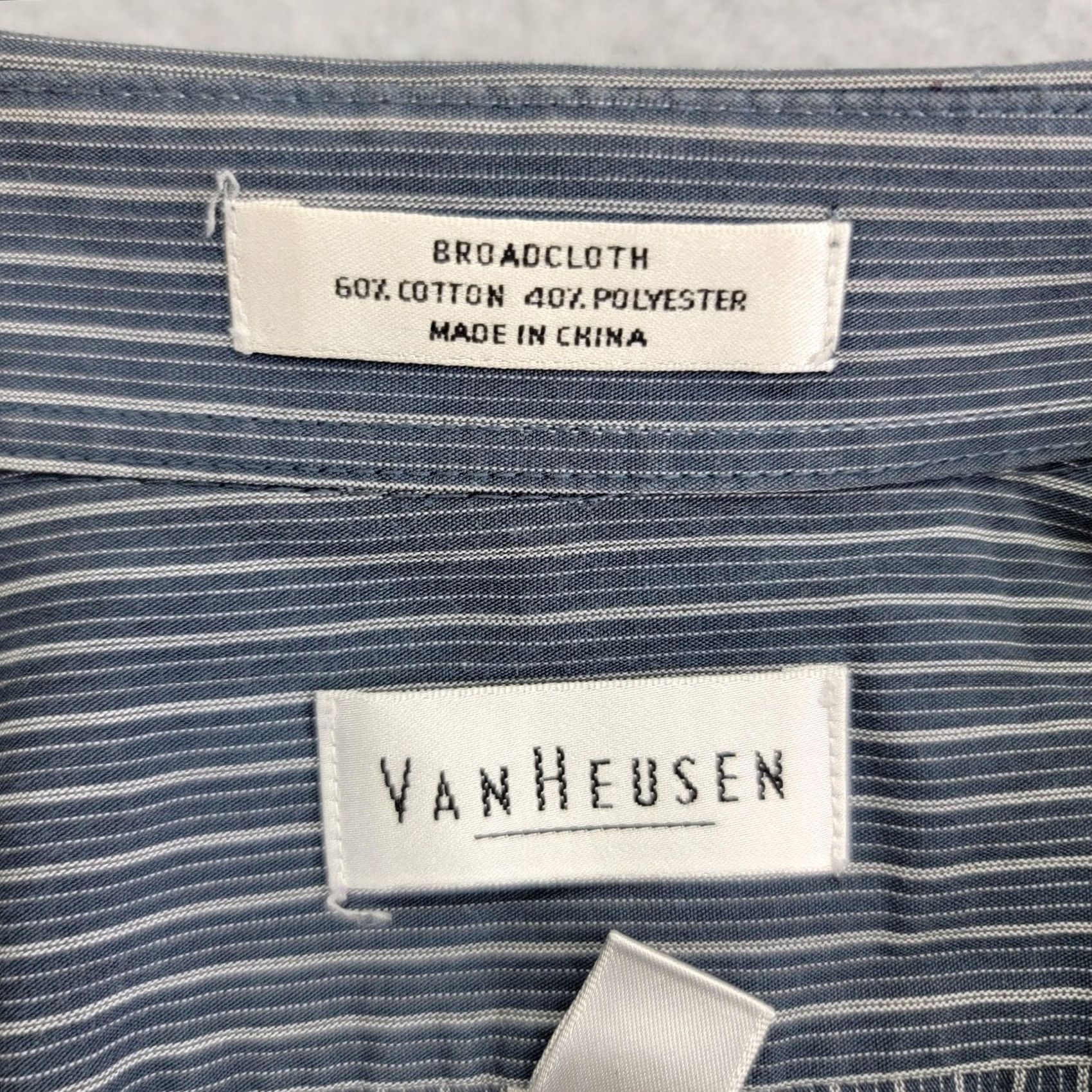 Van Heusen Van Heusen Shirt Mens XL 17 32/33 Gray Striped Dress Wrinkle Free Regular Fit Size 46R - 3 Thumbnail