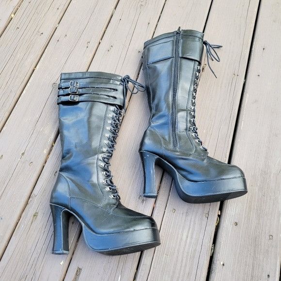 Vintage Vintage 90s y2k Tuk Black Faux Leather Platform Lace Up Brat Size US 10 / IT 40 - 3 Thumbnail