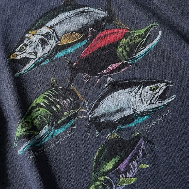 Vintage Men's washed distressed loose hip-hop fish print T-shirt Size US M / EU 48-50 / 2 - 3 Thumbnail