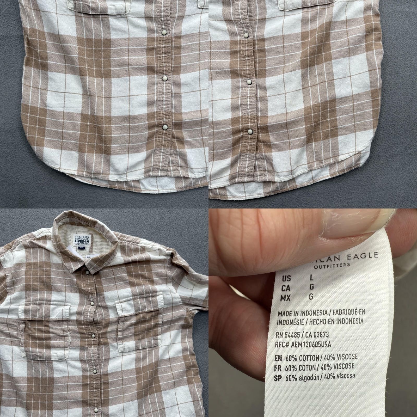 American Eagle Outfitters VINTAGE American Eagle Shirt Mens Large Brown White Plaid Lived In Thermal Lined Size US L / EU 52-54 / 3 - 8 Thumbnail