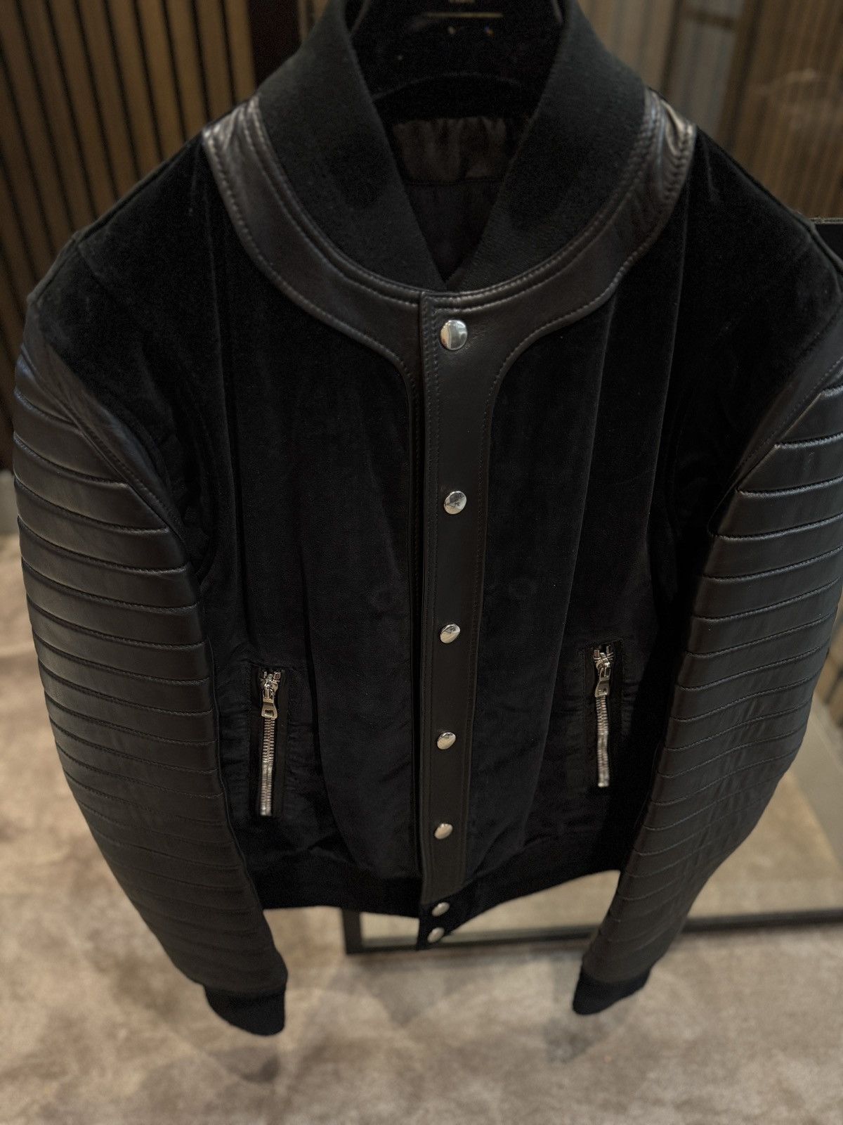 Balmain Balmain quilted leather velour varsity jacket Size US L / EU 52-54 / 3 - 2 Thumbnail