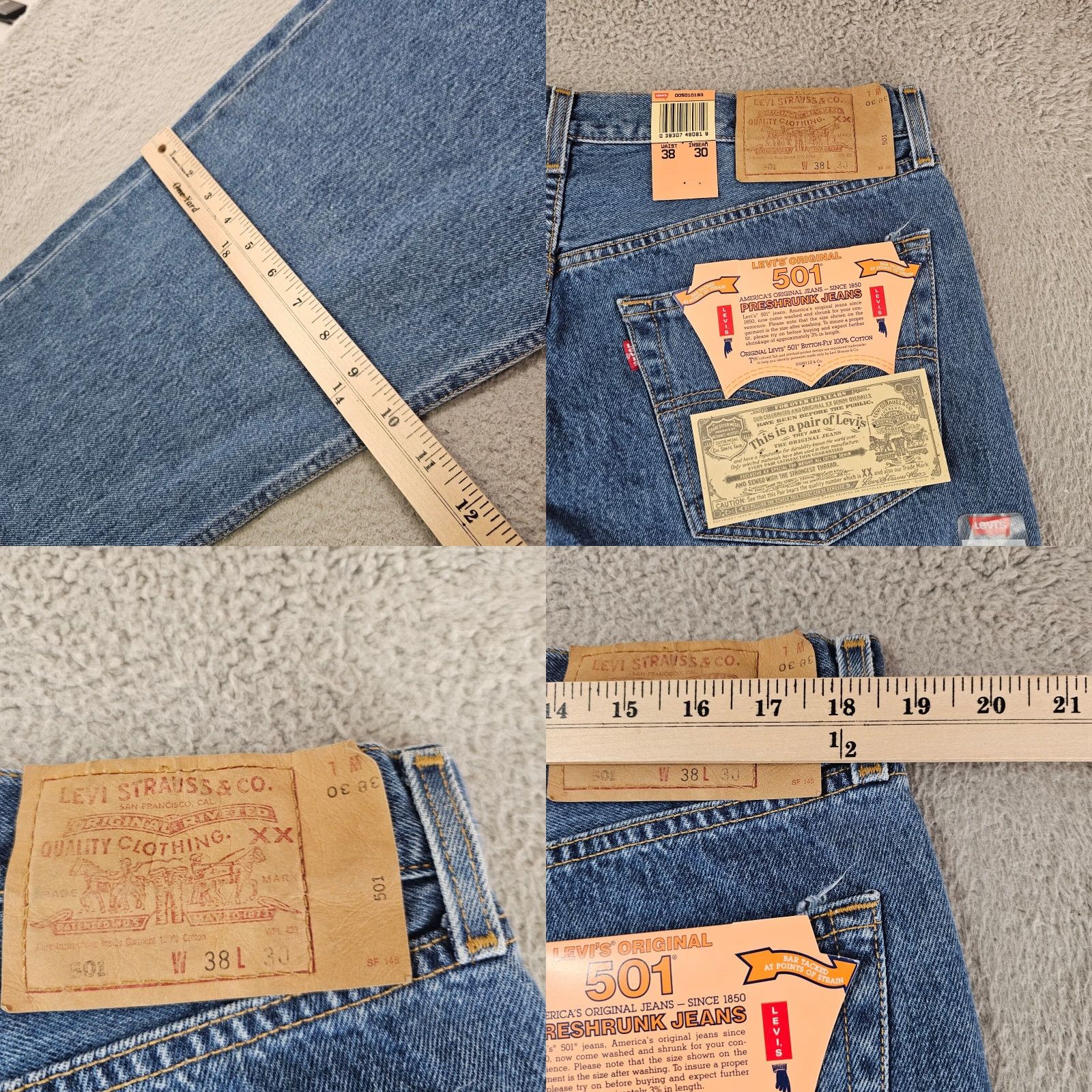 Levi's VINTAGE Levi's 501 Jeans Mens 38x30 Blue Made In Mexico NWT Deadstock Regular Fit 5-Pocket Denim Cotton Classic Straight USA Size US 38 / EU 54 - 8 Thumbnail