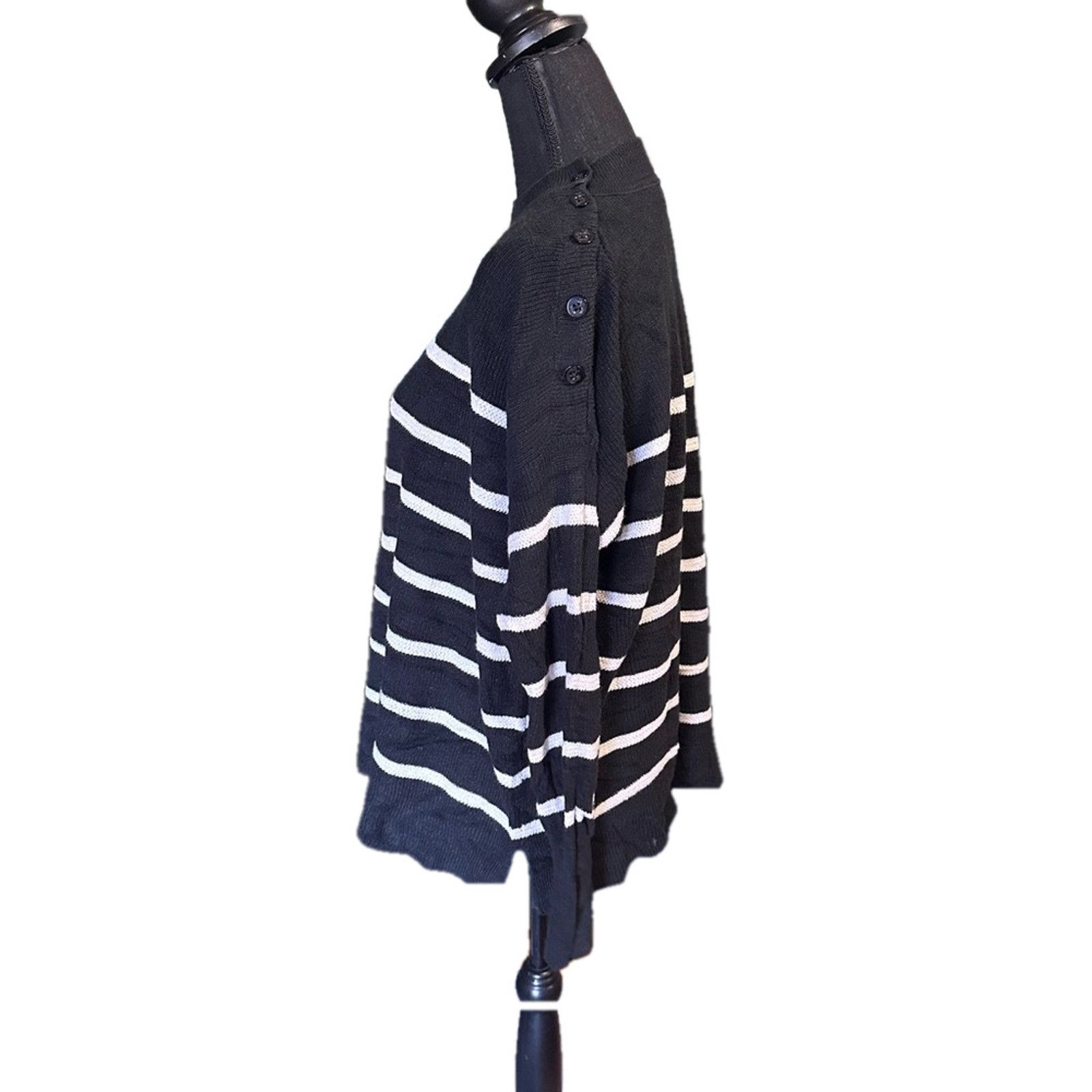 Polo Ralph Lauren Polo Ralph Lauren Button Shoulder Striped Black Sweater Size M / US 6-8 / IT 42-44 - 5 Thumbnail