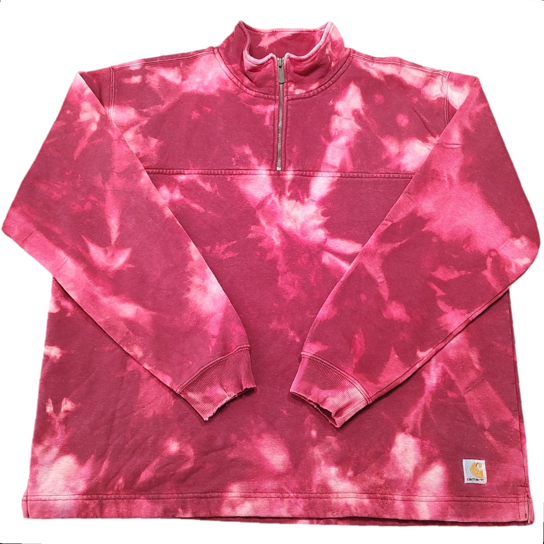 VINTAGE Carhartt Sweatshirt Mens XL 1/4 Zip Tie Dye Red Knit Logo 90s College Outdoor Pullover