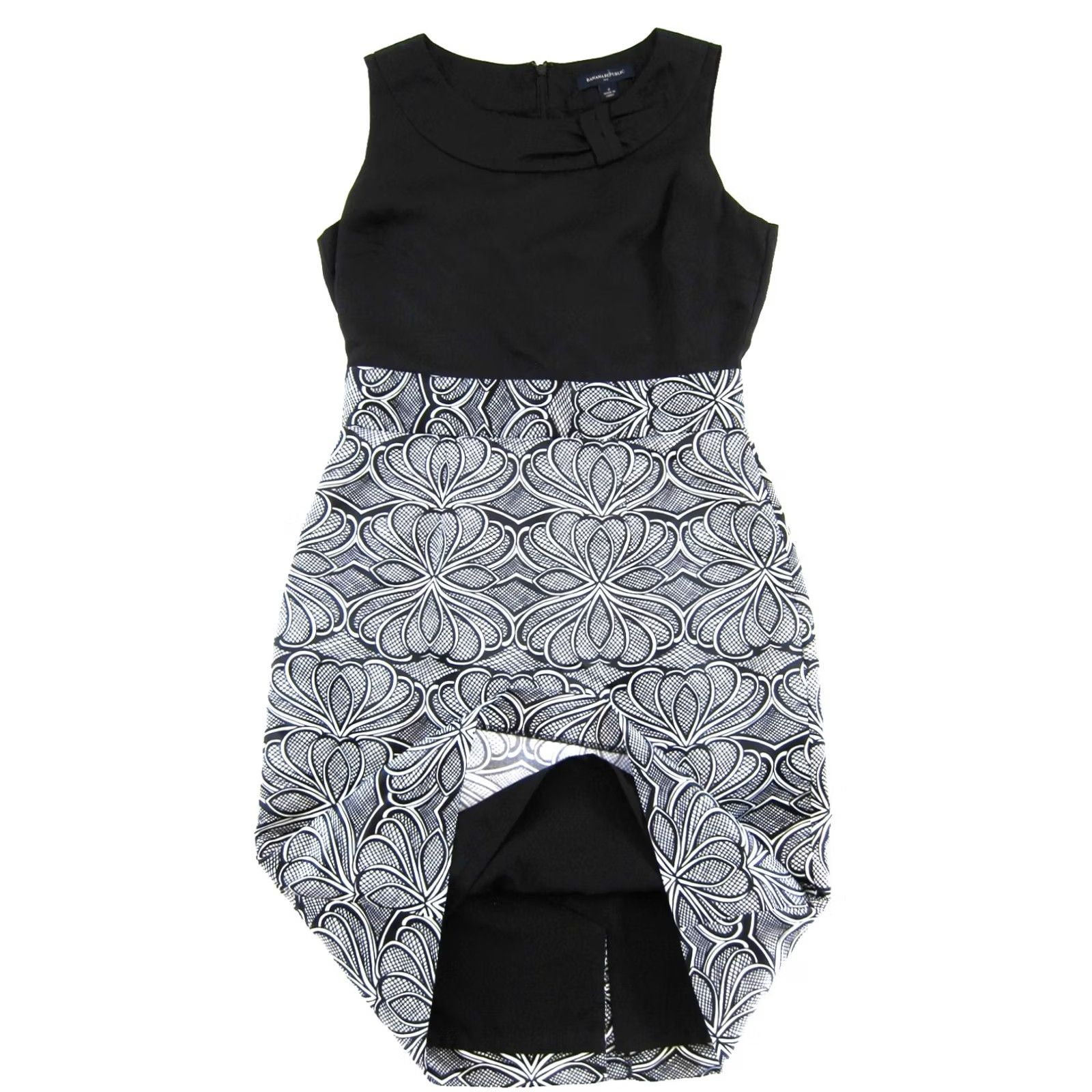 Banana Republic Banana Republic Sleeveless Sheath Tank Dress 2 Black White Floral Geometric Lined Back zipper Knee Length Womens Dress 2 Size XS / US 0-2 / IT 36-38 - 5 Thumbnail