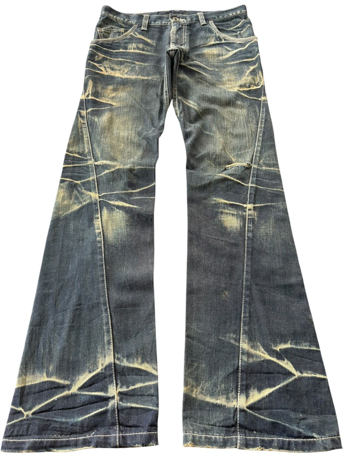 Tete Homme Vintage Tete Homme Rusty Mud Wash Distress Flare Jeans Size US 33 - 1 Thumbnail