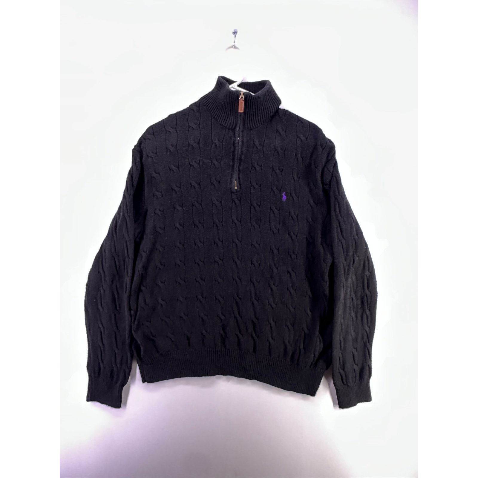 Polo Ralph Lauren Polo Ralph Lauren Black Cable Knit 1/4Zip Purple Pony SizeXL Size US XL / EU 56 / 4 - 7 Thumbnail