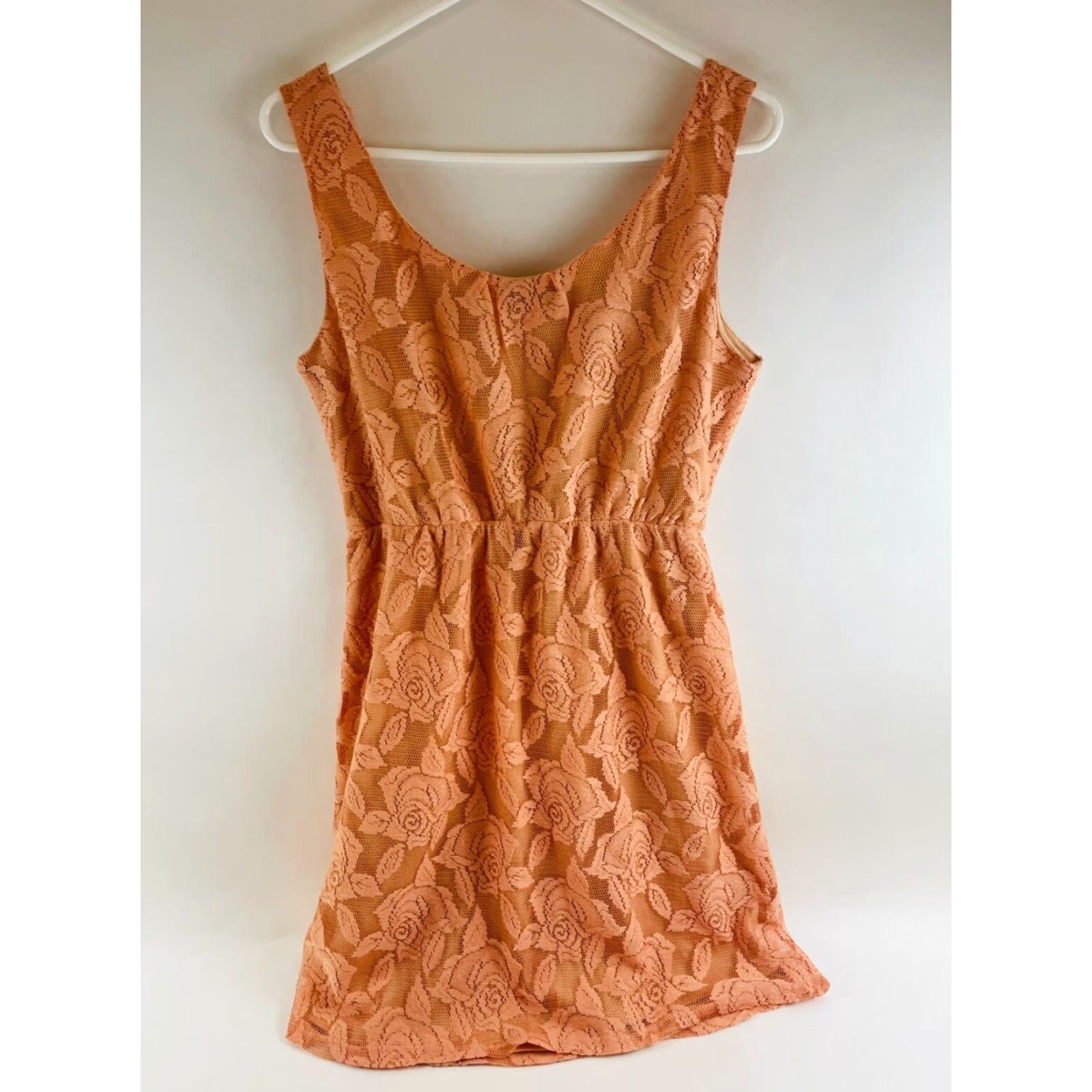 Vintage Maurices Dress Women's M peach Floral Lace Fit & Flare Above the Knee Size M / US 6-8 / IT 42-44 - 2 Thumbnail