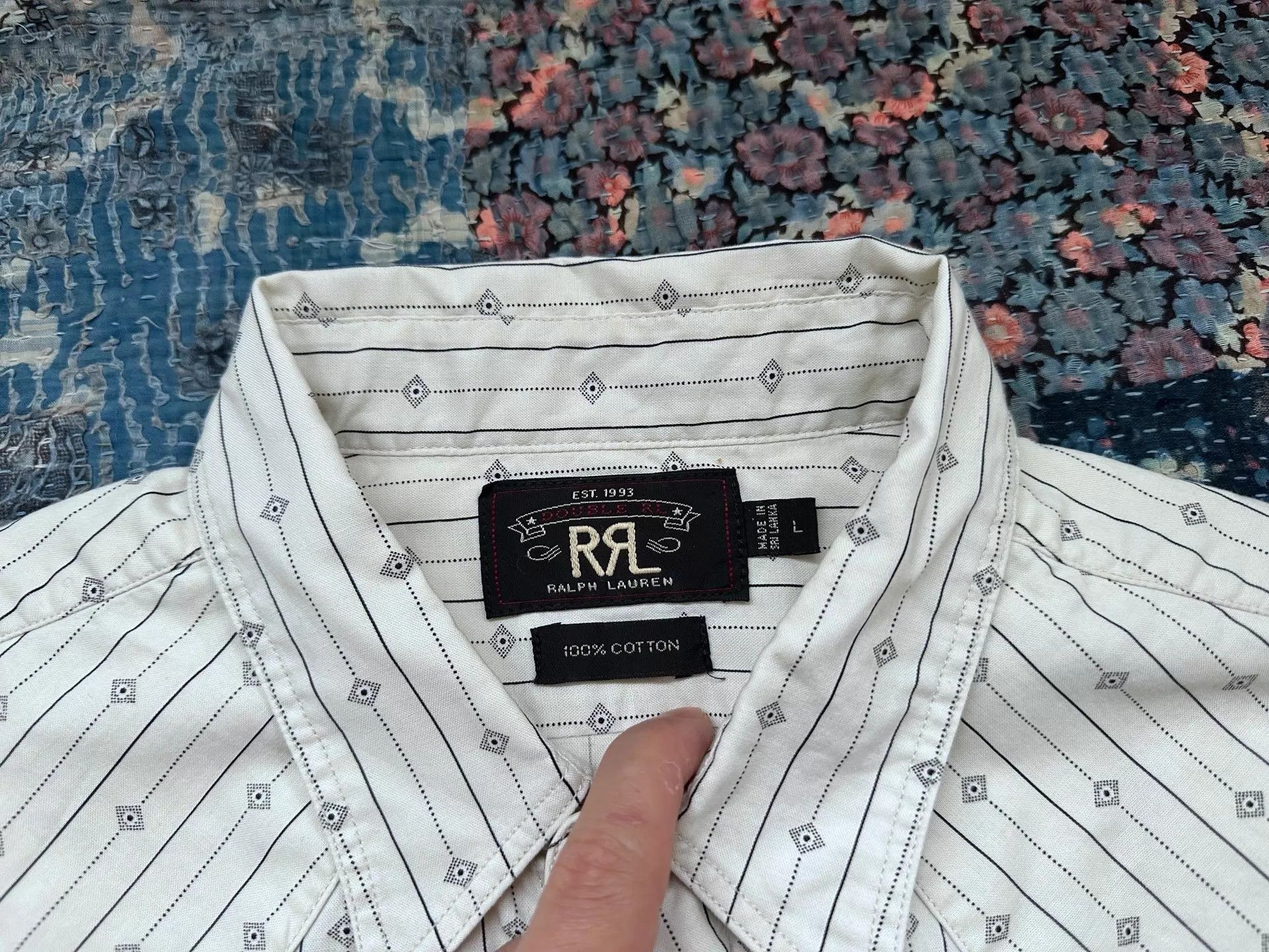 RRL Ralph Lauren rrl Vintage Western Print Striped Shirt L Size US L / EU 52-54 / 3 - 4 Thumbnail