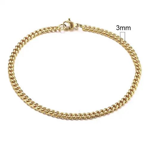 VIBE 3mm Width Gold Curb Cuban Chain Bracelet Size ONE SIZE - 4 Thumbnail