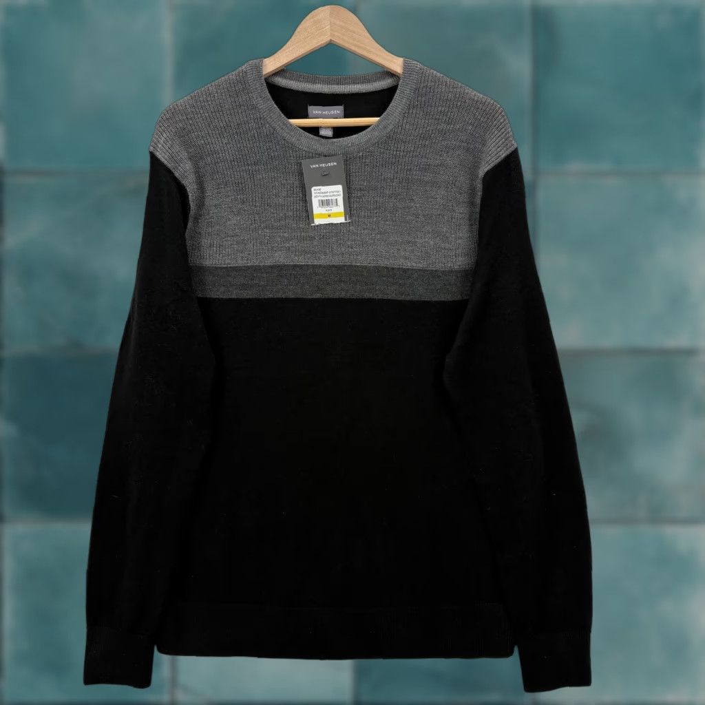 Van Heusen Van Heusen Mens Sweater Medium Black Merino Colorblock Crewneck Knit Pullover Size US M / EU 48-50 / 2 - 1 Thumbnail