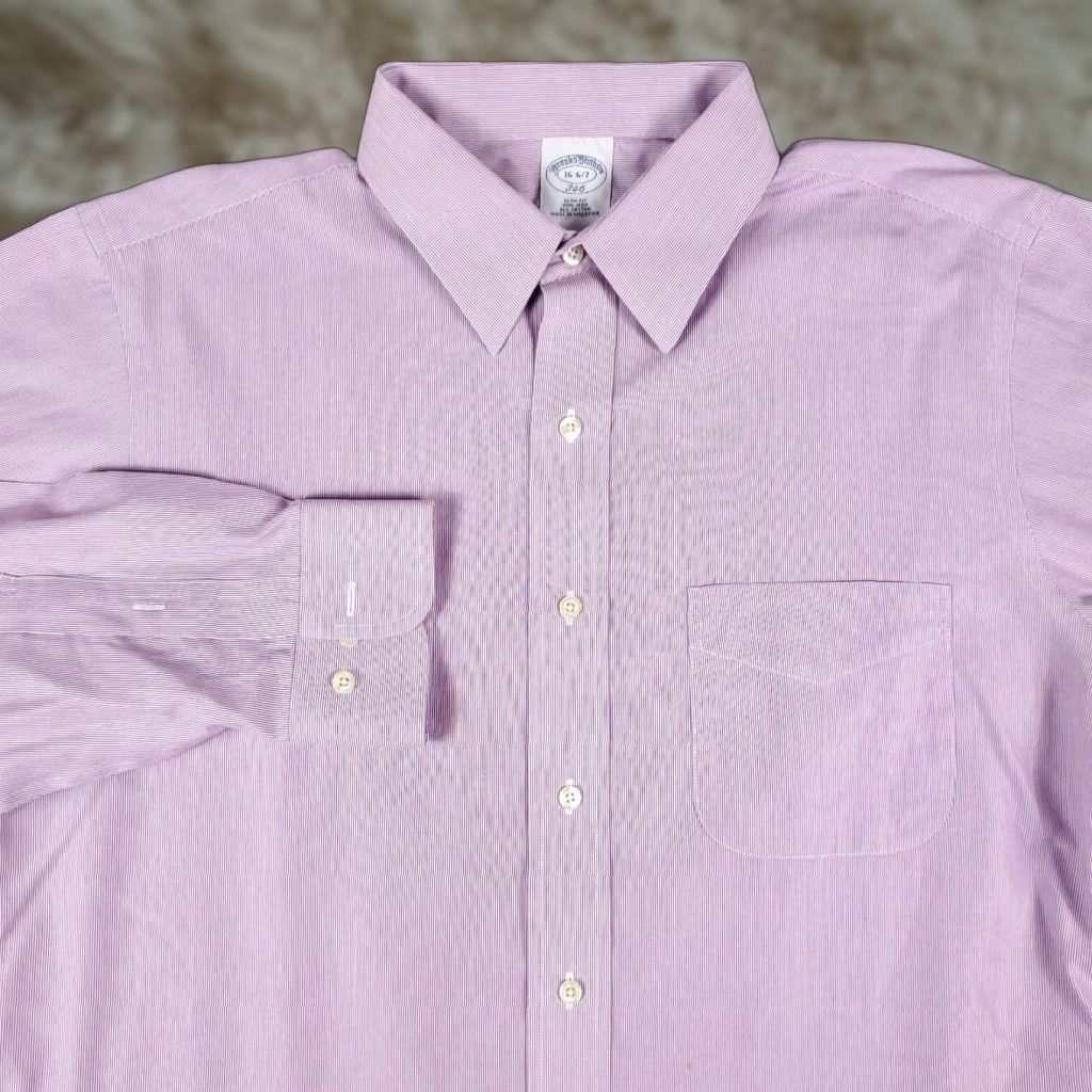 Brooks Brothers Brooks Brothers Dress Shirt Mens 16 Purple Striped Long Sleeve Button-Down Regular Fit Size 42R - 1 Thumbnail