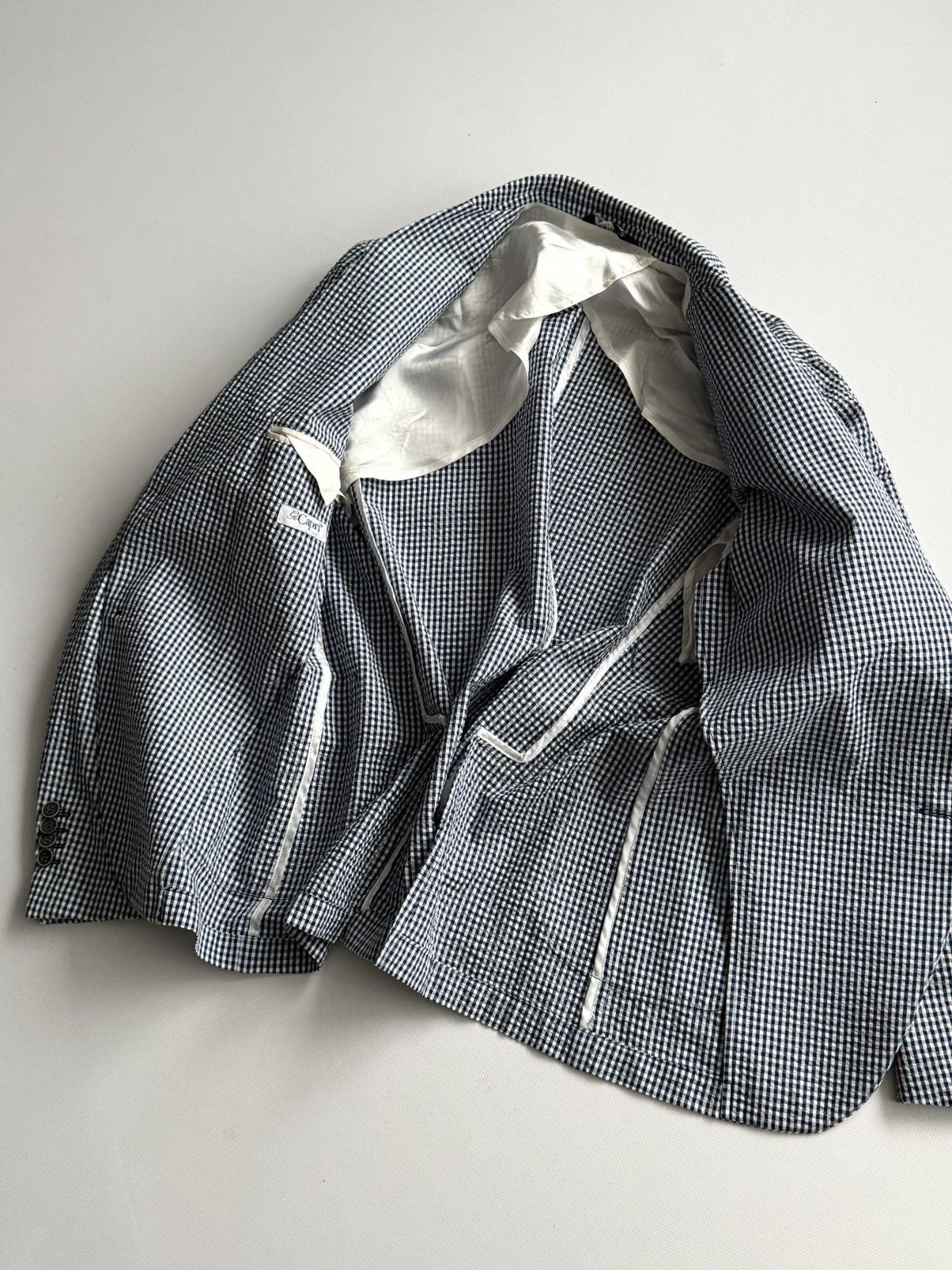 Other Gi Capri Napoli 'Atrani 70' Waffle Blue Check Cotton Blazer Size 52R - 6 Thumbnail