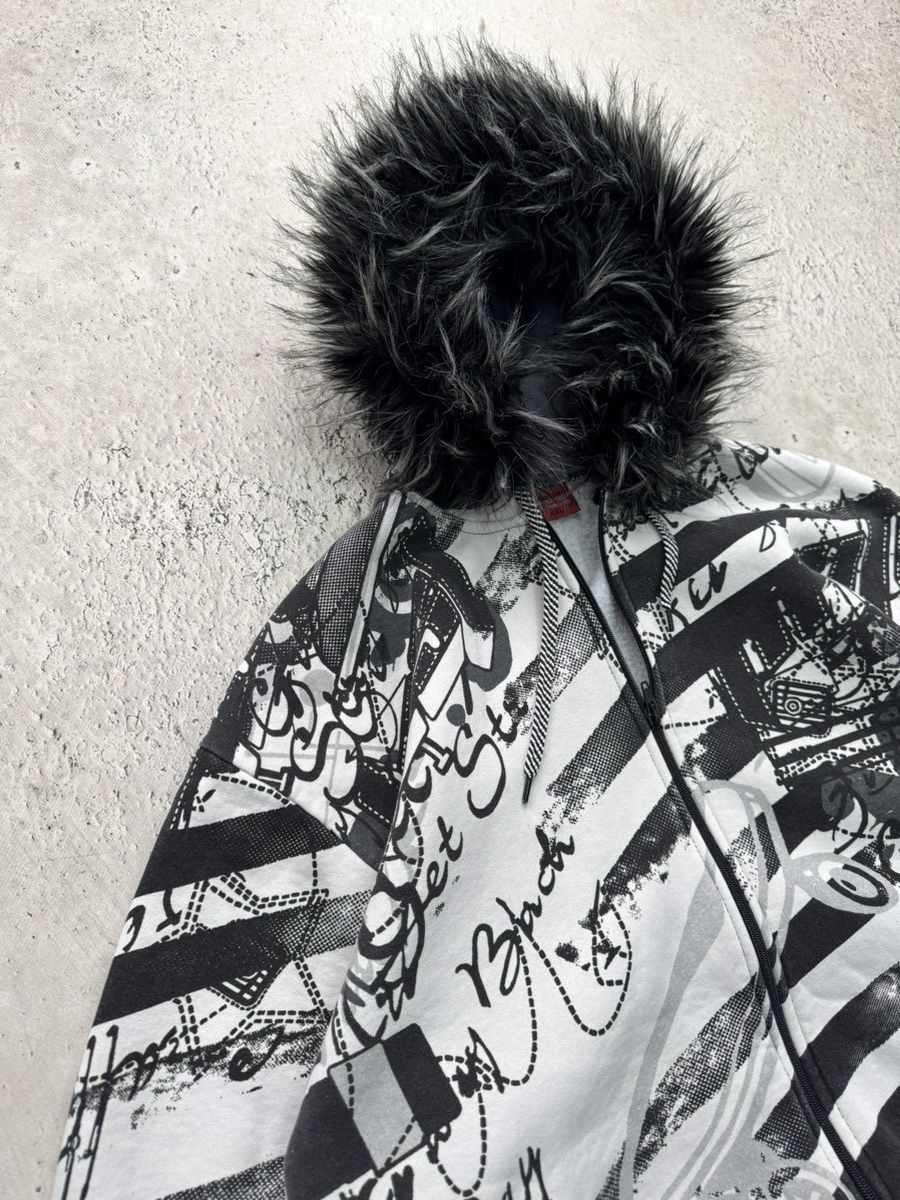 If Six Was Nine y2k fur fuzzy hoodie over print hysteric glamour jacket Size US XL / EU 56 / 4 - 5 Thumbnail