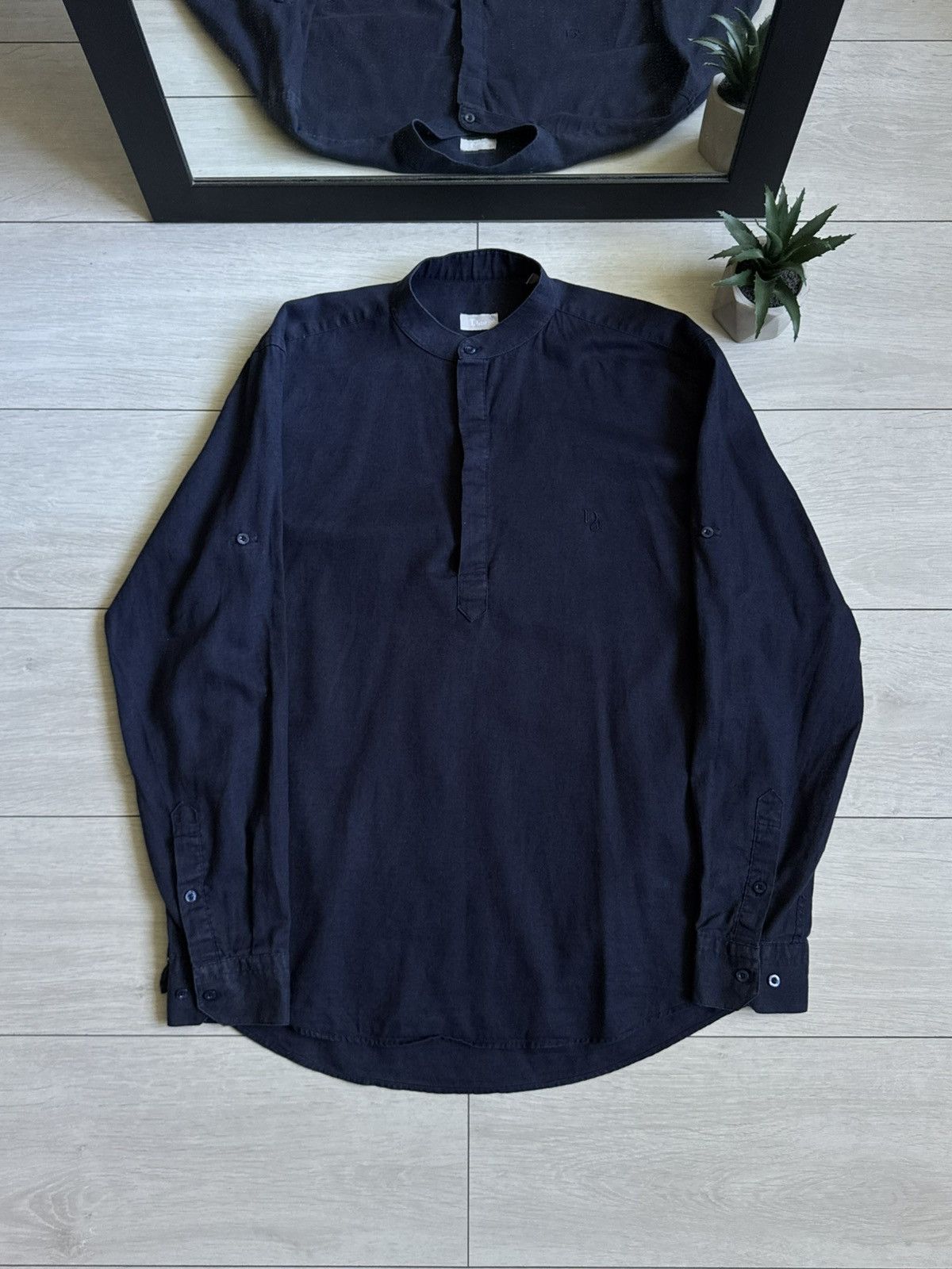 Dior Dior Linen Navy Luxury Button Up Shirt Size US L / EU 52-54 / 3 - 8 Thumbnail