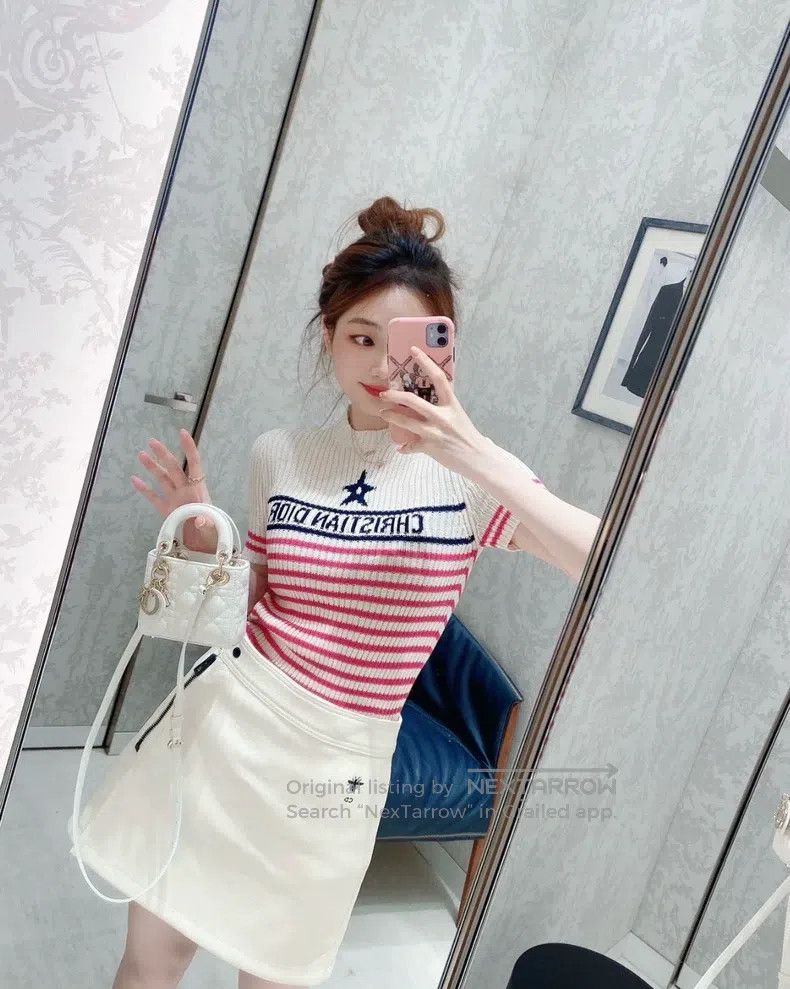 Dior Dior Pink and white striped jacquard knitted short sleeves Size XXS / US 00 / IT 34 - 8 Thumbnail