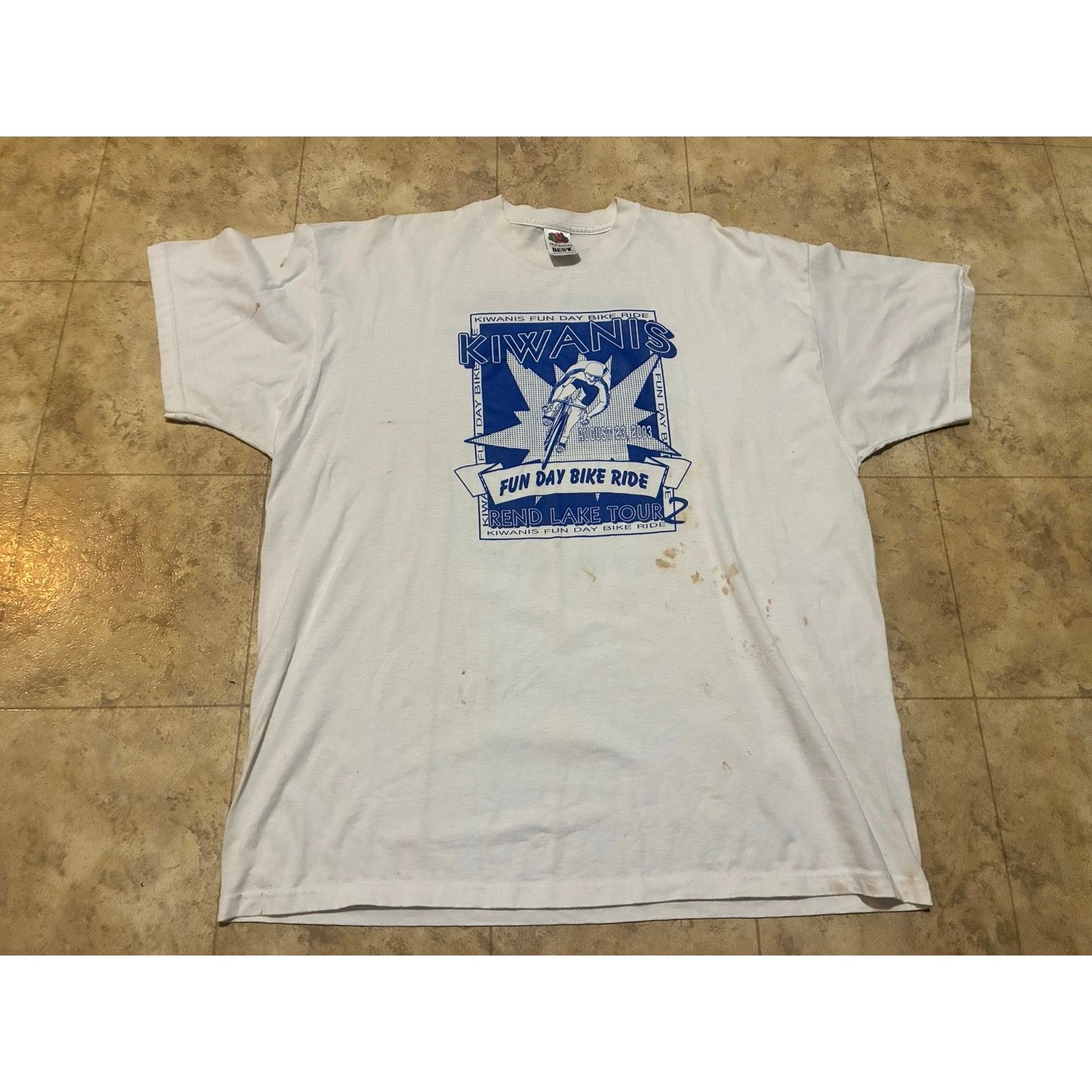 Fruit Of The Loom Vintage 2003 Kiwanis Rend Lake Bike Tour White T-Shirt 2XL Size US L / EU 52-54 / 3 - 3 Thumbnail