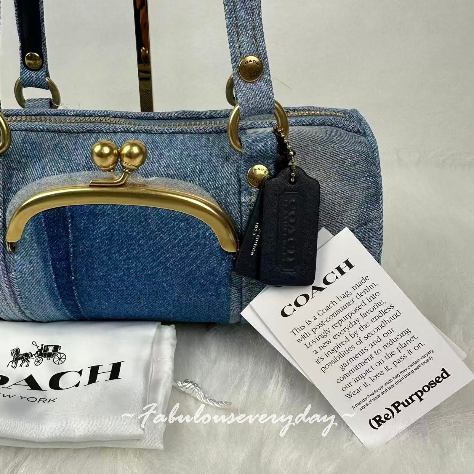 Coach Coach Kisslock Barrel 28 in Repurposed Denim Brass/Indigo Size ONE SIZE - 6 Thumbnail