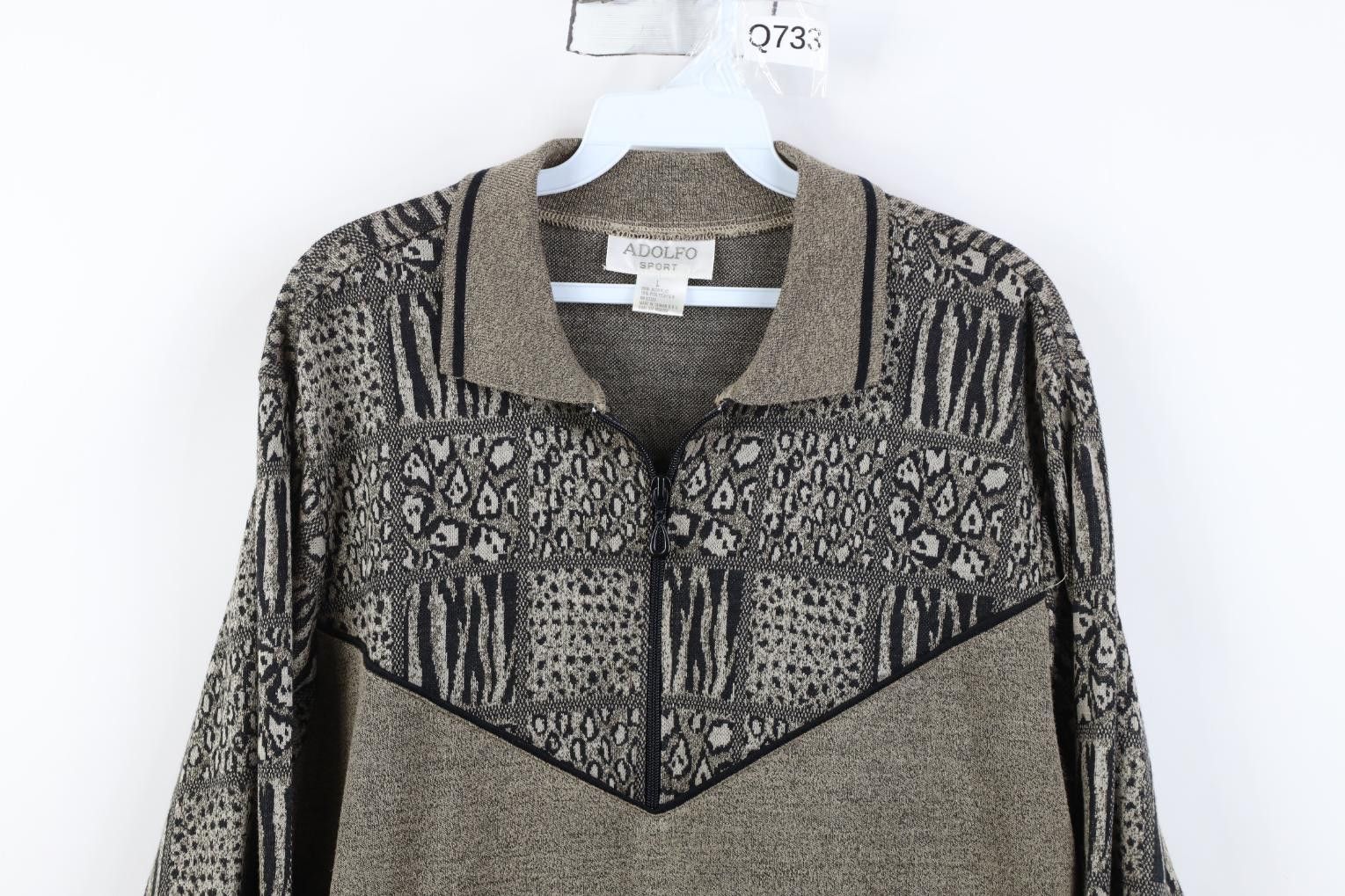 Vintage Vintage 90s Streetwear Animal Print 1/4 Zip Collared Sweater Size L / US 10 / IT 46 - 2 Thumbnail