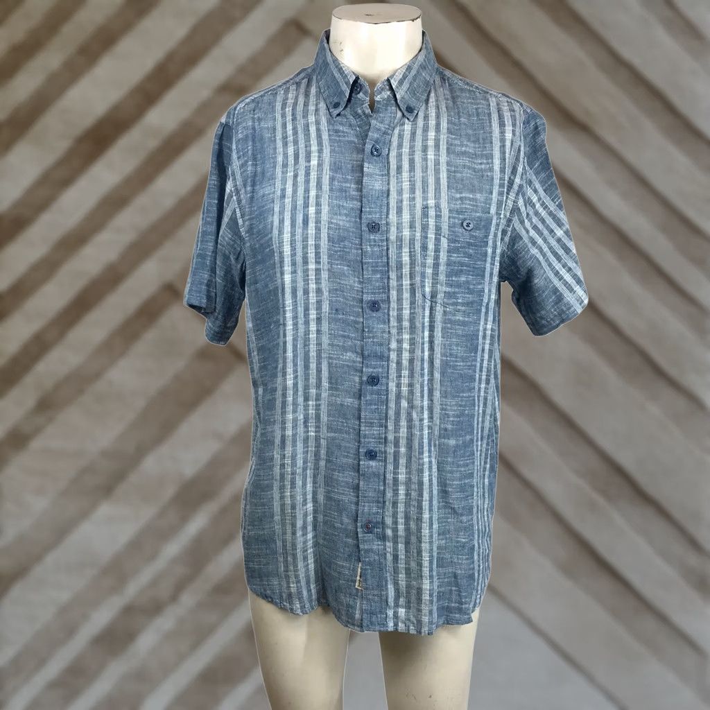 Weatherproof Weatherproof Vintage Shirt, Striped, Linen Blend, Short Sleeve, Button-Down, Blue White, Men, M Size US M / EU 48-50 / 2 - 1 Thumbnail