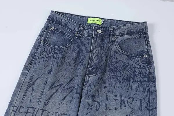 Japanese Brand Buggy jeans for men and women with graffiti print y2k Size US 34 / EU 50 - 7 Thumbnail