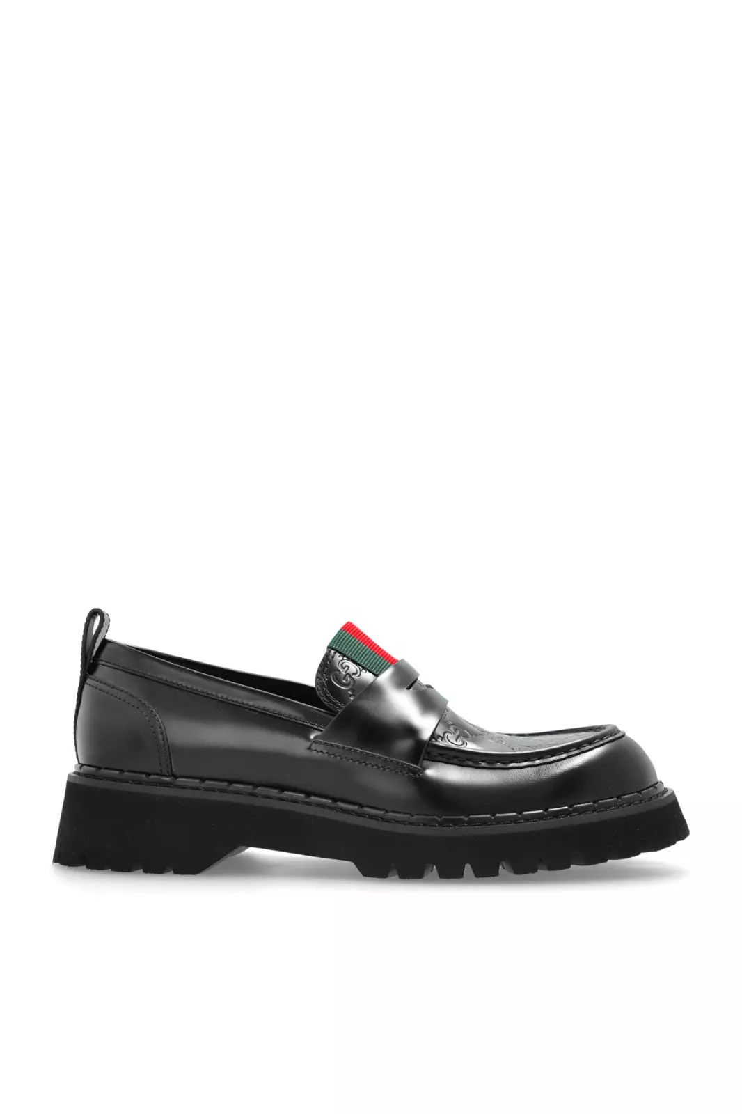 GUCCI Men's Black GG Leather Web Loafers New Authentic
