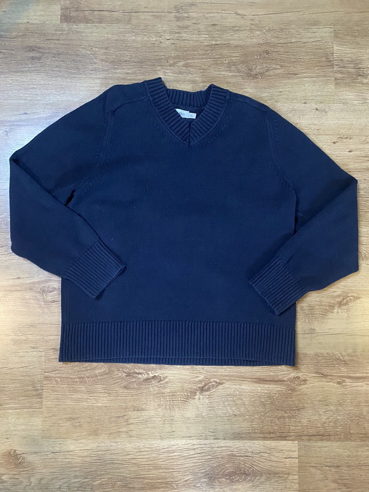 image of Calvin Klein V-Neck Knit Sweater in Navy, Men's (Size Medium)